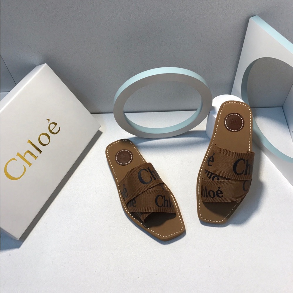 Chloe Brown Logo Strap Slide Sandals - Women - Picture 8 of 9